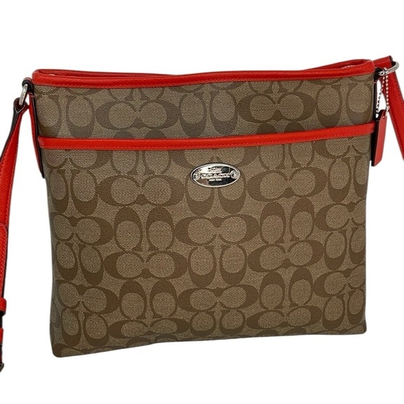 COACH Purse Shoulder Bag Crossbody Brown Red Coated Canvas Monogram Signature - Picture 5 of 13